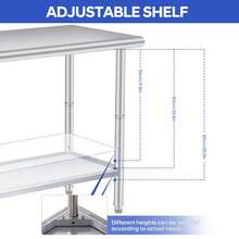 Mesa de acero inoxidable de 91 x 61 cm para preparación y trabajo, mesa comercial de metal con estante inferior ajustable, mesa de trabajo resistente, isla de acero inoxidable para cocina, restaurante, hogar, hotel y exterior. - Plateado - Ver 2