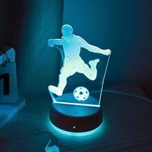 1 pieza Lámpara de noche 3D de jugador de fútbol, alimentada por USB con control táctil y de interruptor, lámpara ambiental multicolor, lámpara de escritorio y de ambiente para dormitorio, lámpara decorativa para habitación, luz de noche novedosa, luz de noche para mesita, regalo para aficionados al deporte - jugar fútbol - Ver 2