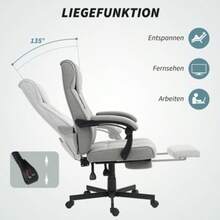 Office Chair With Massage Function, Ergonomic Reclining Executive Chair, Footrest, Height Adjustable, 360° Swivel, Linen Look, Grey - Grey - View 5