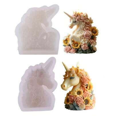 1pc Flower Unicorn Silicone Candle Mold, DIY Dreamlike Unicorn & Floral Home Decor Silicone Mold