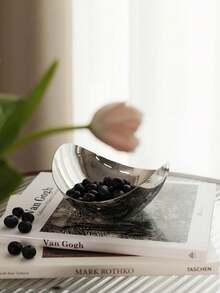 1pc Nordic Style Stainless Steel Tray, Luxury Fruit Plate Tray, Living Room Fruit Bowl Household Tea Table - Silver - View 9