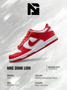 Dunk Low White University Red (GS)– Women's Lifestyle Sneakers – Shose For Woman-Vintage-Spring & Summer-Inspired Running Shoes, Shock-Absorbing Comfort, Gym To Streetwear Casual Wear-Mother's Day Gifts-Father's Day Gift– FB9109 119 - White/University Red - 查看 6