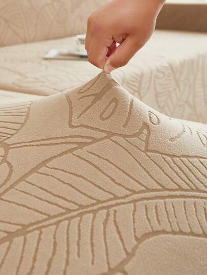 1pc Camel Leaf Pattern Jacquard Ruffled Sofa Cover, Elastic Full Coverage Sofa Protector, Removable & Washable, Home Decor For Living Room, Suitable For 1/2/3/4 Seater Sofa, Especially Fit For Autumn/Winter, Also Fit For Bench, Couch, Furniture