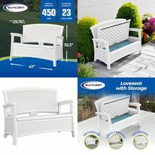 Elements Stylish Lightweight Loveseat Outdoor Seating With Convenient Built In Universal Storage And All Weather Plastic White - Trắng - Xem 1