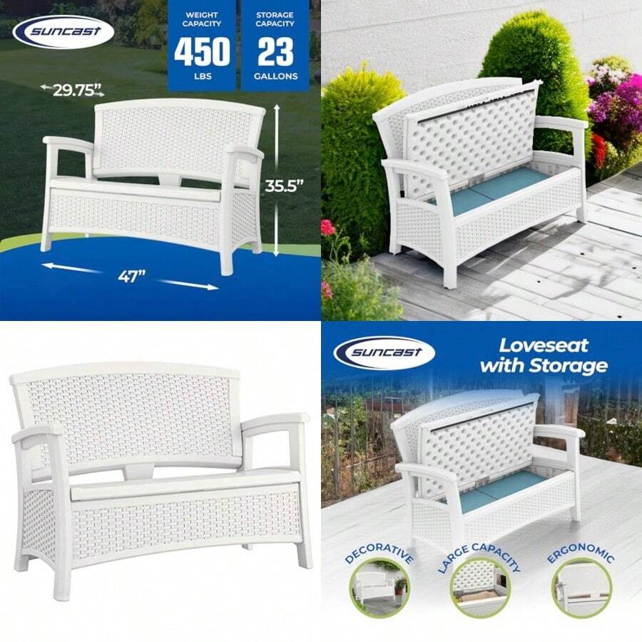 Elements Stylish Lightweight Loveseat Outdoor Seating With Convenient Built In Universal Storage And All Weather Plastic White - Trắng - Xem 1