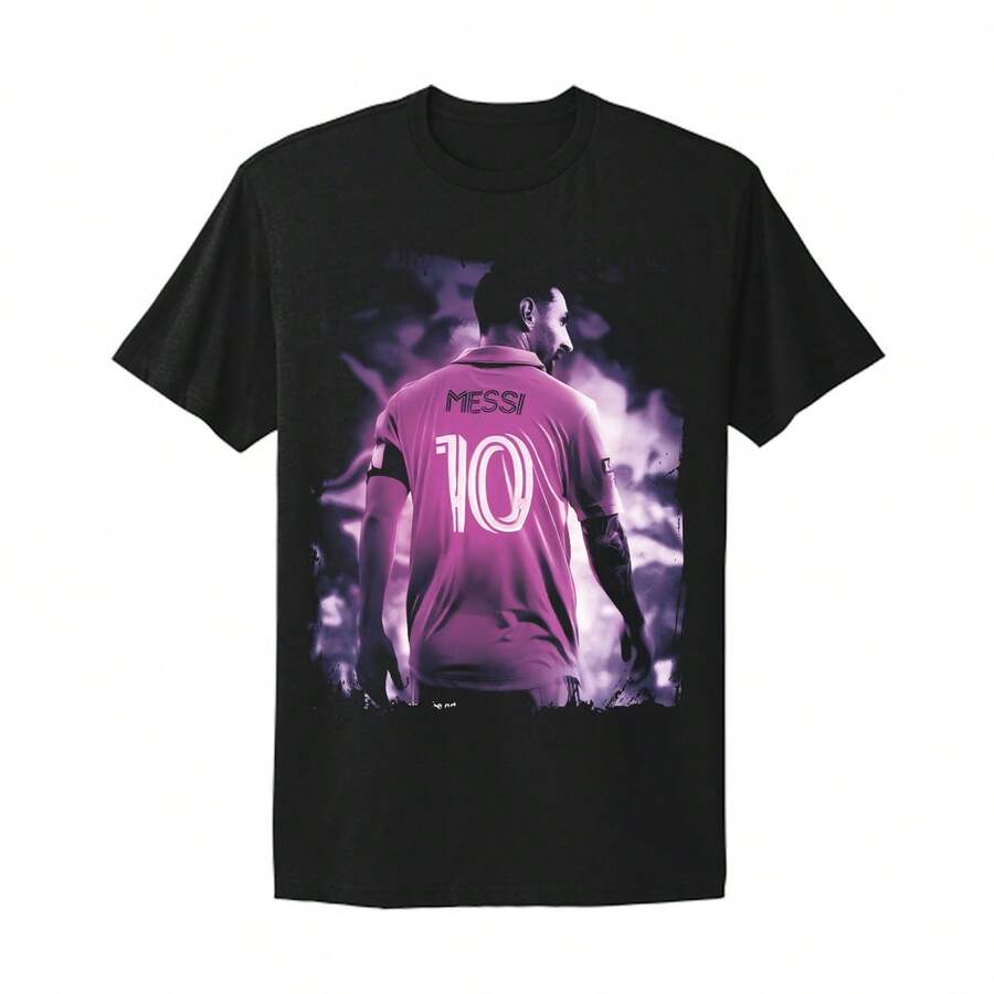 Lionel Star Player Women's Fashion Logo Print T-Shirt - Short Sleeve Crew Neck Cotton Top - 黑色 - 查看 1