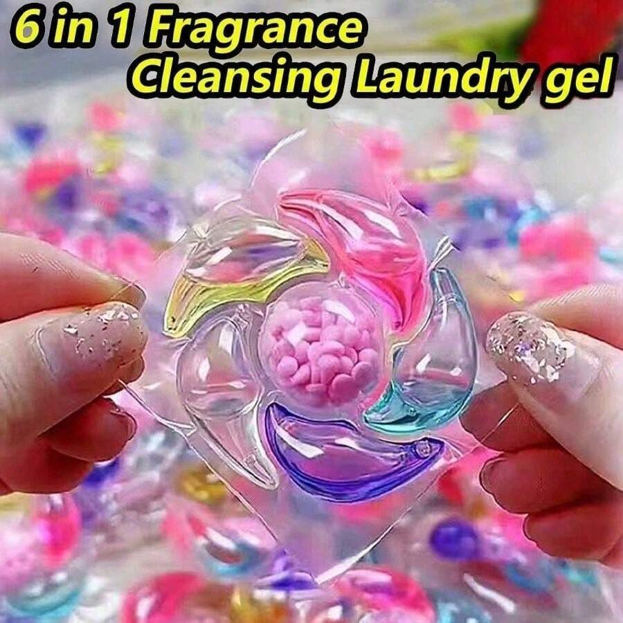 100 viên hạt giặt 6 trong 1, hương thơm lâu dài, tẩy vết bẩn mạnh mẽ, bảo vệ màu sắc, chất tẩy rửa đậm đặc, làm mềm vải, kháng khuẩn và ngăn ngừa mạt bụi.