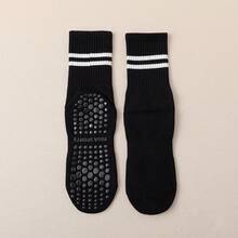 Women's Professional Anti-Slip Yoga Socks - Breathable Striped Mid-Calf Design With Double Grip Sole & Arch Support Pilates,, Exercise RLZX - Black - View 10