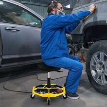 COSTWAY Adjustable Rolling Creeper Stool, Pneumatic Rolling Mechanic Stool W/ Tool Storage Tray, 4 Universal Wheels, Functional Creeper Seat For Garage, Repair Shop, 330 LBS Max Load, Yellow - A - View 5