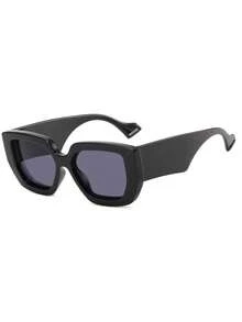 1pc Retro Polygon Large Frame Women Fashion Glasses, Eyewear For Outdoor, Travel, Beach Accessories - Black - View 4