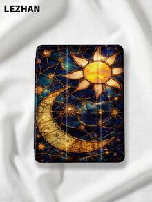 1pc Marble Pattern, Sun & Moon Design Flat Tablet Protective Case With Pencil Slot, Anti-Drop, Tri-Fold Tablet Stand Protective Shell, Compatible With 10.2", Pro 11" 2021/2020/10th Gen, (A16) 11" 11th Gen 2025, 8th/9th/10th Gen, Galaxy Tab A8 10.5" 2022, Matepad 10.4"/Tab, Romantic Gift - Multicolor - View 1