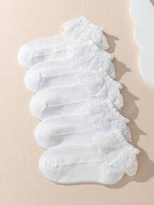 5 Paar Baumwoll Kinder/Kleinkind Spitzen Prinzessin Blumen Knöchel Socken - Weiss - Übersicht 2