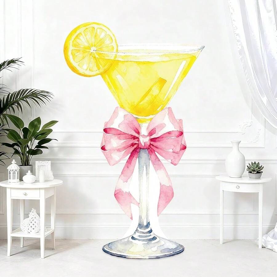Lawnldyll 4ft Large Yellow Martini Bow Cardboard Cutout A Tini Bit Older Birthday Cutout Stand Lemon Cocktail Backdrop Decorations For Women Coquette Bachelorette Bridal Shower Cocktail Party Decor - 黃色 - 查看 1