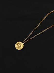 1 chiếc mặt dây chuyền hình la bàn Viking và mặt trời bằng thép không gỉ mạ vàng 18K, phụ kiện kim loại hình đồng xu thời trang và đa năng. - Vàng - Xem 6