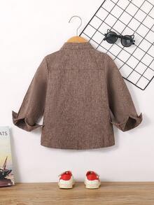Young Boy Solid Color Stand Collar Long Sleeve Single-Breasted Casual Shirt, Autumn/Spring - Brown - View 2