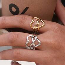 2pcs/1pc Heart Line Wrapped Irregular Ring, 18k Gold-Plated Stainless Steel Ring, Women's High-End Fashion Temperament Ring, 304 Stainless Steel Ring, Simple And High-End Style Personalized Jewelry, Holiday Gift/Daily Matching Versatile Design, Suitable For Girlfriends And Wives, Suitable For Daily Gatherings And Parties - Multicolor - View 2