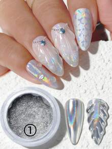 6pcs/Set Metallic  Nail Powder, Shiny Nail Powder, Fashion/Silver/Gold/White, 6 Colors Magic Mirror Nail Powder Set, Nail Art Decorations, Nail Salon Supplies - Multicolor - View 5