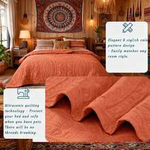 3 Pcs Bed Comforter Set,Queen Comforter Set,Edredones Para Cama Queen Size Quilt Bedding Set,Army Green Cozy Microfiber Quilt,Modern Geometric 3-Piece Set(1 Quilt+2 Pillow Shams) King 104''X96'' Fluffy Skin-Friendly Lightweight Warm Breathable Soft Plush All-Season Quilt For Bedroom Home Living Room Dorm Office Apartment Decor - Orange - View 6