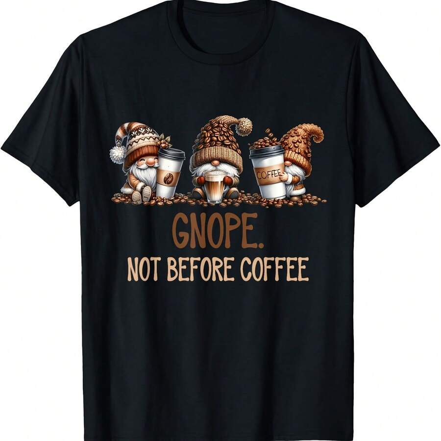 Camiseta Gnope Not Before Coffee Camiseta Gnomes Graphic Cafein - Negro-3 - Ver 1