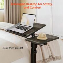 Overbed Table With Wheels Adjustable Height, Mobile Standing Stand Up Rolling Laptop PC Desks With Tilting Top Height Tray Side Computer Workstation For Bedroom On Hospital Home Use, Black - Default - View 6