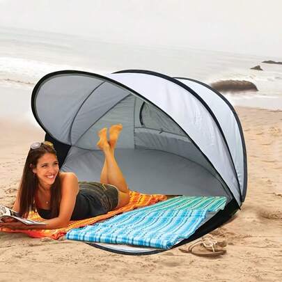 1-Second Automatic Pop-Up Tent, Large Breathable Sun Shelter For Park Camping, Fits 3-4 People, 130.3cm X 130.3cm X 105.2cm (L X W X H)