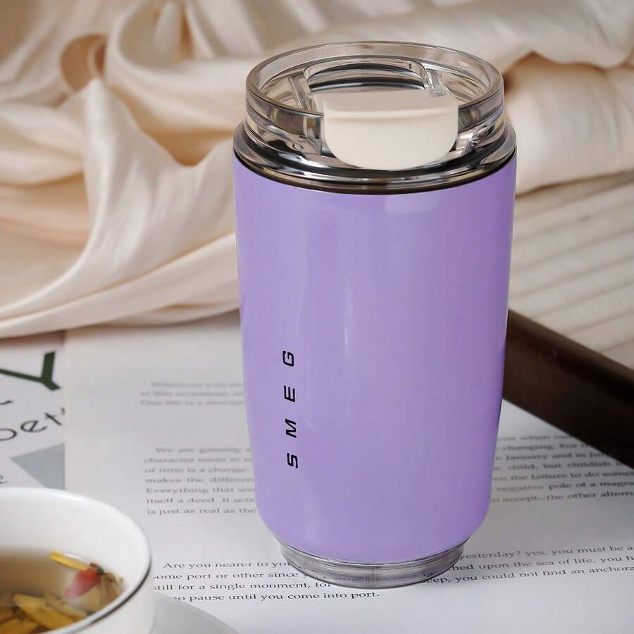 1-Piece 304 Stainless Steel Insulated Coffee Mug, Portable Elegant Mug With Leakproof Lid, All-Year Vacuum Bottle For Hot And Cold Beverages - Purple - View 1