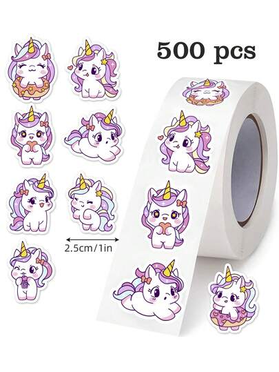500pcs/Roll 1 Inch Irregular Unicorn Stickers, Suitable For Teachers, Adults, Parents, Classroom, School, Work, Learning, Training, Purple Unicorn Stickers, Handmade Adhesive Labels, Motivational Animal Stickers, Back To School Decorations, Back To School Gifts