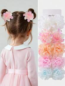 10pcs/Set Gradient Fabric Faux Flower Hair Clips For Girls, Beach Travel Holiday Photo Shoot Flower Decor DIY Hair Accessories Bangs Clips - Multicolor - View 1