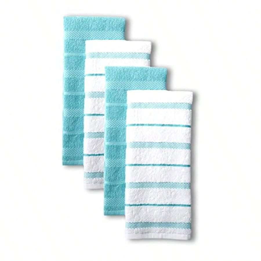 KitchenAid Albany Kitchen Towel Set 4-Pack 16"X26" Aqua/White - Aqua - View 1