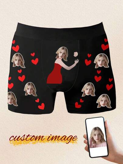1 pieza Calzoncillos personalizados para el esposo, ropa interior con estampado personalizado de rostro, pantalones cortos con cintura no enrollable, regalo de boda divertido, regalo de aniversario popular para el novio, regalo de cumpleaños para el novio, de moda para otoño, fiesta urbana