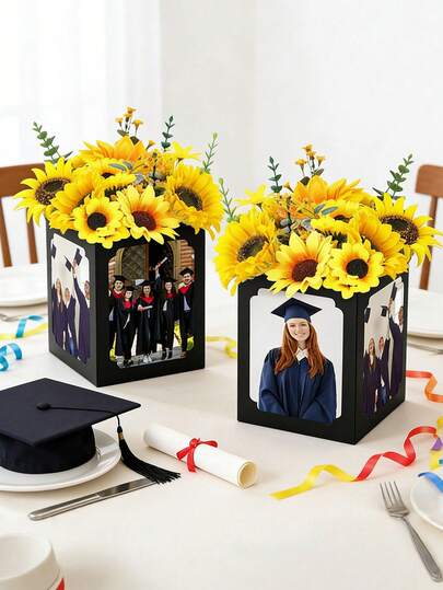 6-Inch Photo Display Frame With Floral Decor, Desktop Decoration Box For Wedding, Birthday Party, Graduation, Anniversary, Home Decor Photo & Floral Display