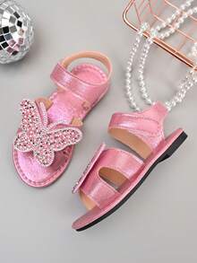 Sandal đế bằng chống trượt đính sequin và nơ bóng bẩy mới năm 2026 dành cho bé gái, thích hợp cho các chuyến đi chơi cuối tuần cùng gia đình, tiệc trà của chị em gái, các hoạt động ở trường mẫu giáo. - Hồng - Xem 2