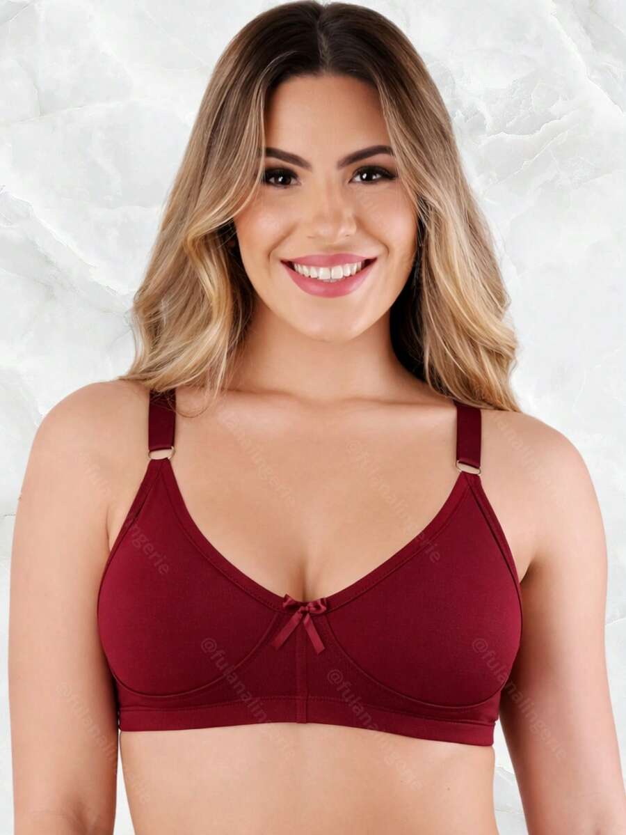 Supportive Bra, Reinforced, Wireless, No Padding, Comfortable For Everyday Wear - Regular Bra - 酒紅色 - 查看 1