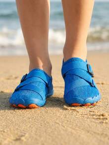 TATORHT 1 Pair Kids' Summer Quick-Dry Fashionable Random Print Breathable Mesh Low-Top Slip-On Water Shoes , Boys' Barefoot Beach Swimming Shoes With Rubber Soles For Outdoor Activities, Indoor Fitness Yoga Running Jumping Rope - 藍色 - 查看 4