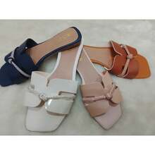 Women's Flat Sandal With Glitter And Knot Detail - Beautiful, Comfortable And Stylish - With Non-Slip Sole, Sizes 34 To 39. - 白結 - 查看 5