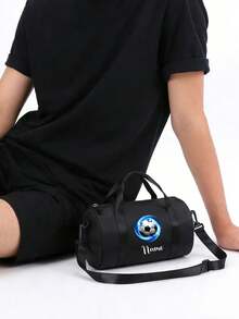 Customizable Back To School Mini Personalized Sports Bag, You Can Add Name, Text Or Pattern. It Features A Football Theme Design, Perfect For Various Sports And Daily Use, Such As Outings, Workouts, Travel, Shopping And Beach Activities. An Ideal Gift For Any Occasion, Especially Christmas! Personalized Customization Service Provided. - Black - View 8