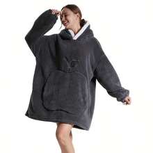 Oversized Kapuzendecke - Unisex Plüsch Lässig Loungewear, Weicher Polyesterstoff, Lange Ärmel und Tasche, Ideal für Paare oder Geschenke, Schwarz - Verschiedenfarbig - Übersicht 5