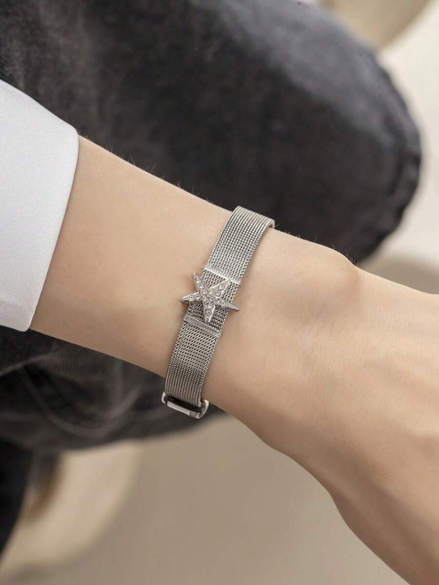 1 buah Gelang Bintang Laut Warna Perak dari Stainless Steel, Cocok untuk Pemakaian Sehari-hari - Perak - View 1