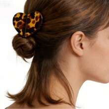 Women's Heart-Shaped Magnetic Hair Clips - Acetate Fiber Seamless Hair Accessories, Leopard Print And Solid Color Hair Clips Suitable For Buns And Chignons, An Ideal Gift - Multicolor - View 1