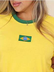 T-Shirts Embroidered With The Brazilian Flag. - Yellow - View 2