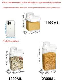 1pc Sealed Food Storage Container, Suitable For Pasta, Dry Goods, Flour And Sugar, Plastic Canister, Pest-Proof Portable Square Rice Container, Cereal Jar, Nut Jar And Flour Jar | Essential Kitchen Storage, Cereal Container, Rice Bucket, Snack Jar, Coffee Bean Canister, Food Jar, Home Decor, Gift For Friends, Back To School, Thanksgiving, Harvest Festival, Family Gathering - Transparent - View 3
