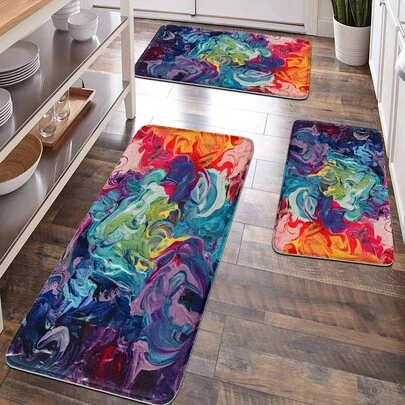 1pc Soft Plush Surface Abstract Colorful Pattern Floor Mat, Home Decor, Bathroom Decor, Bathroom Non-Slip Mat, Kitchen Decor, Carpet, Bathroom Set, Entrance Mat, Doormat, Comfortable Surface, Home Decoration, Anti-Fatigue Mat, Themed Decor, Relaxing For Feet, Relieve Fatigue