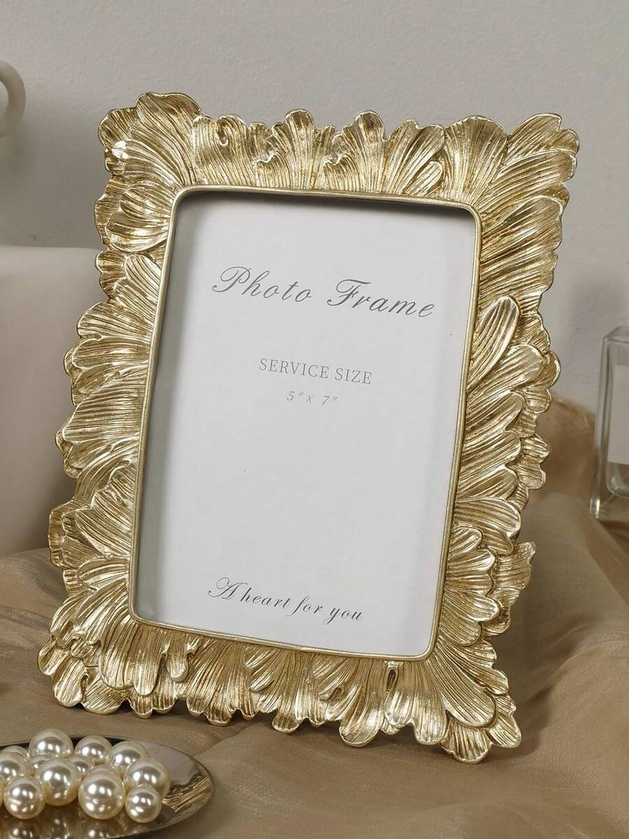 1个金色相框，手工树脂材质，饰以多肉植物和金色棕榈叶纹理，优雅复古设计，家居装饰相框，可摆放在墙面或桌面展示。 - 彩色 - 查看 1