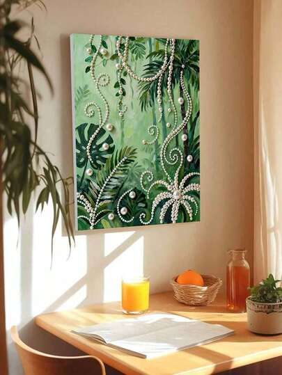 New Pearl Painting Tropical Rainforest Pearl Plant Theme Frameless DIY Handmade Sticky Diamond Creative Diamond Painting Kit, Suitable For Bedroom Decoration, Living Room Hanging Paintings, Room Decoration, Artwork, Birthday Gifts For Friends, Christmas, New Year, Valentine's Day, Holiday Gifts Full Of Novelty.
