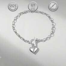 1件优雅简约甜美个性化时尚亮面心形吊坠925银低过敏性女士手链，适合日常、派对、节日、约会、礼物 - 銀色 - 查看 1