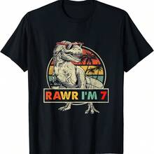 Vintage 7th Birthday Boy Dinosaur T-Rex Birthday Boy Retro T-Shirt - Yellow - View 1
