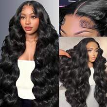bling hair 200% Density 13x6 13x4 Body Wave Lace Front Wigs Human Hair Human Hair Pre Plucked With Baby Hair Human Hair 4x4 Transparent Lace Front Wigs For Women 200 Density Body Wave HD Lace Front Wigs Natural Color 22 24 Inch - Natural Black - 查看 2