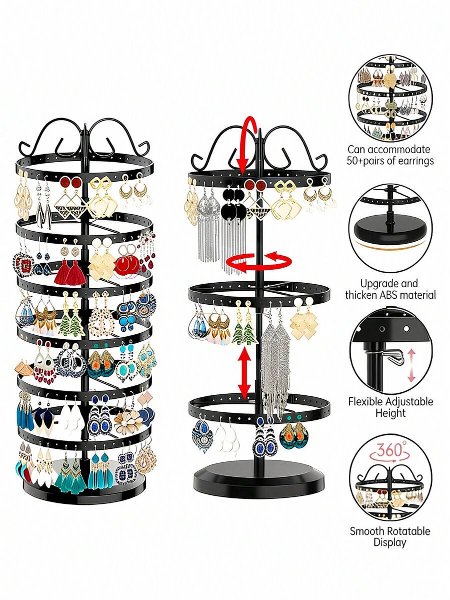 360° Rotating Jewelry Display Stand, Adjustable Metal Rotating Earring Organizer Rack, Vertical Tower Type Rotating Clamp Rack For Hanging And Dangling Earrings, Home Decor For Valentine's Day, Women's Day