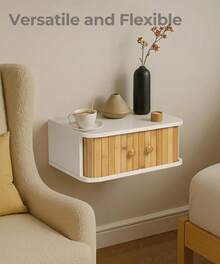 1pcs Floating Nightstand White Bedside Table Modern Boho Organiser Small Spaces Wall Mounted Shelf Storage With Drawers Wood Bamboo Natural Hanging Furniture For Bedroom Home Decor - 懸浮 - 查看 7