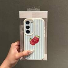 1个TPU材质浅蓝色条纹草莓图案时尚手机壳，兼容三星/A05s/A12/A13/A14/4G/A15/A21s/A23/A25/A32/5G/A34/A35/A50s/A51/A52/A53/A54/A55/A71/A72/A73/S10/S20FE/S20Ultra/S21Ultra/S22/S22Plus/S23/S24、红米10C/12C/Note10/11/12/13/ProPlus/Note8/9Pro，全包防震软壳保护套 - 白色 - 查看 2